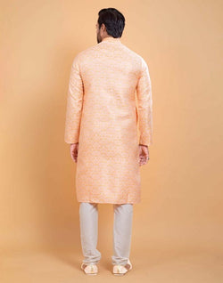 Collection of Georgette Peach Self Design Multicolor Combo Kurta Set in a gallery layout