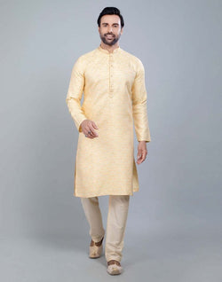 Collection of Georgette Yellow Self Design Multicolor Combo Kurta Set in a gallery layout