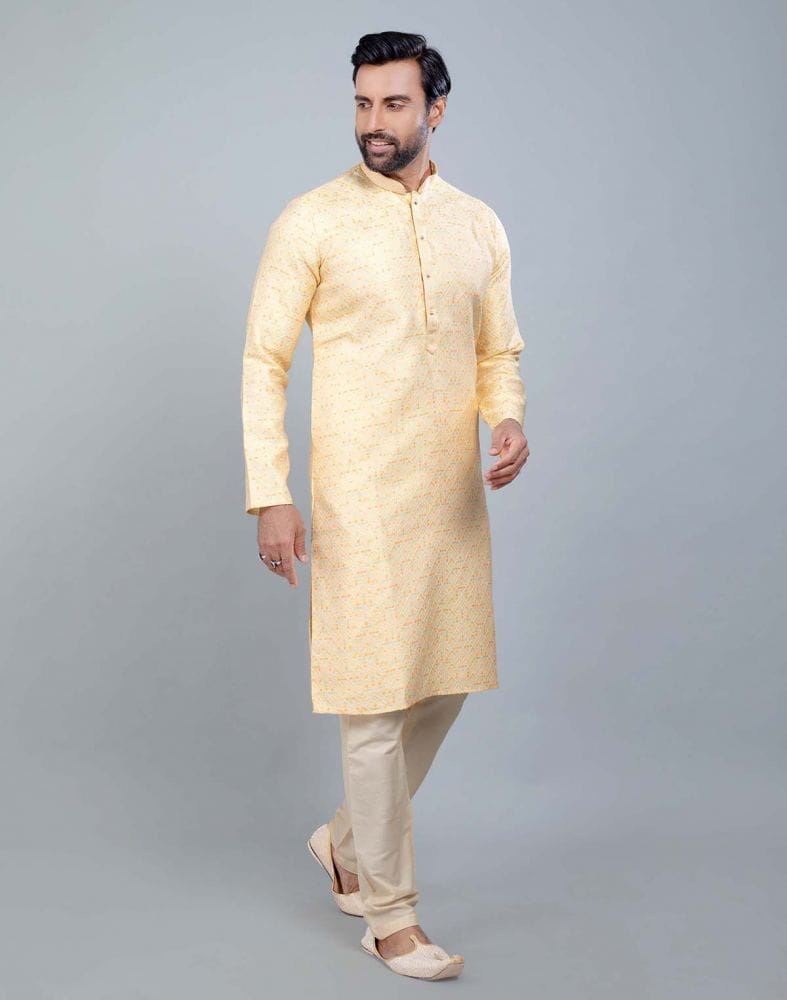 Collection of Georgette Yellow Self Design Multicolor Combo Kurta Set in a gallery layout