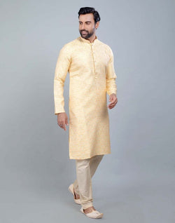 Collection of Georgette Yellow Self Design Multicolor Combo Kurta Set in a gallery layout