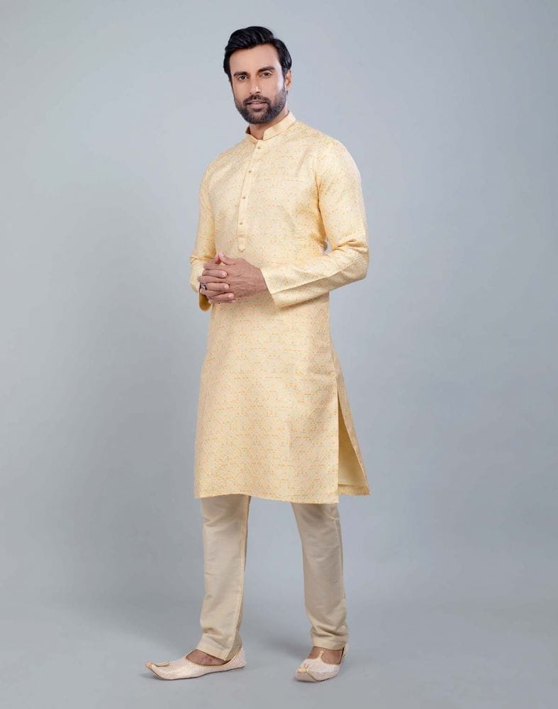 Collection of Georgette Yellow Self Design Multicolor Combo Kurta Set in a gallery layout