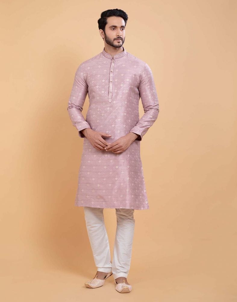 All Over Self Design Print Light Pink Colour Jacquard Kurta Set