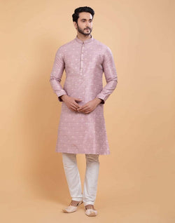 Collection of All Over Self Design Print Light Pink Colour Jacquard Kurta Set in a gallery layout