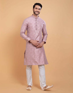 Collection of All Over Self Design Print Light Pink Colour Jacquard Kurta Set in a gallery layout