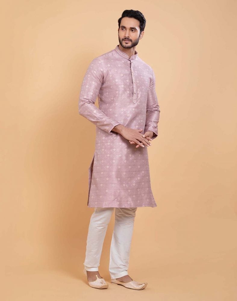 All Over Self Design Print Light Pink Colour Jacquard Kurta Set