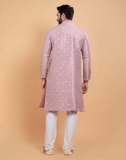 Collection of All Over Self Design Print Light Pink Colour Jacquard Kurta Set in a gallery layout