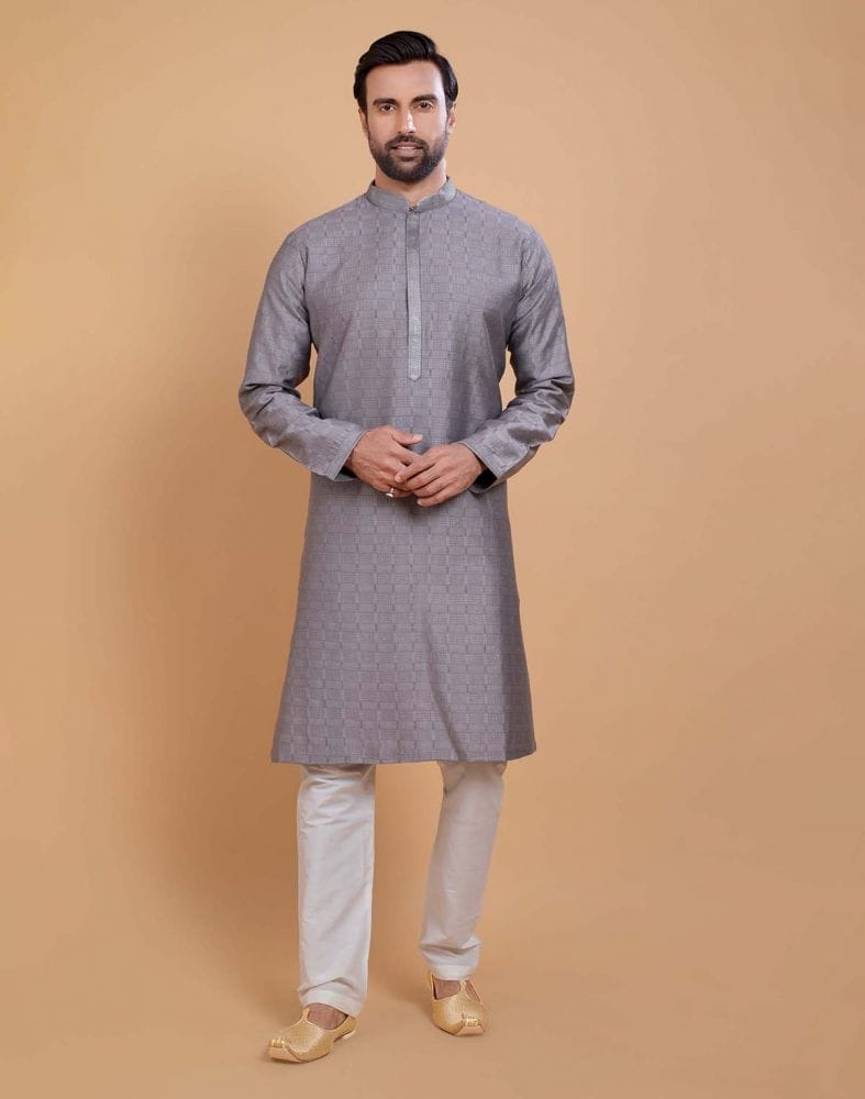 Collection of Soft Silk Kurta Set With All Over Simply Highlighted Design For Occasions in a gallery layout