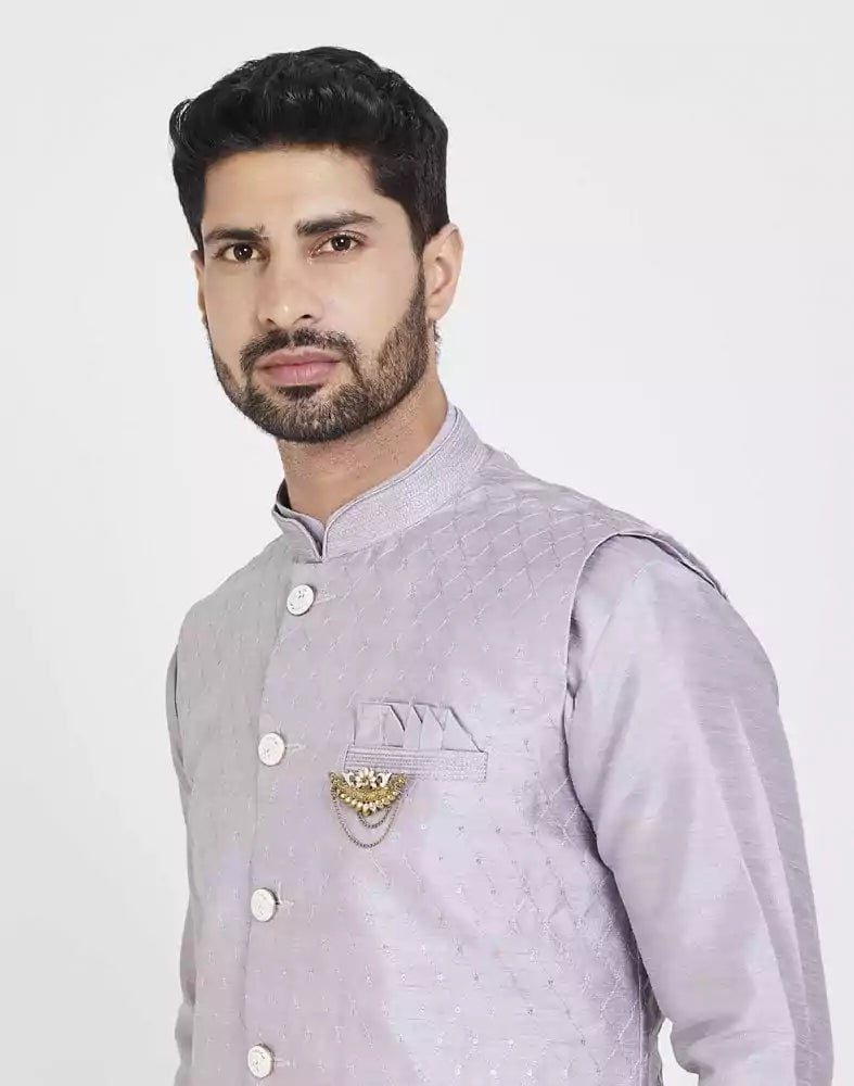 Collection of Blue Raw silk Sequence Work Kurta Set in a gallery layout