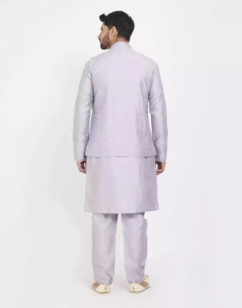 Collection of Blue Raw silk Sequence Work Kurta Set in a gallery layout