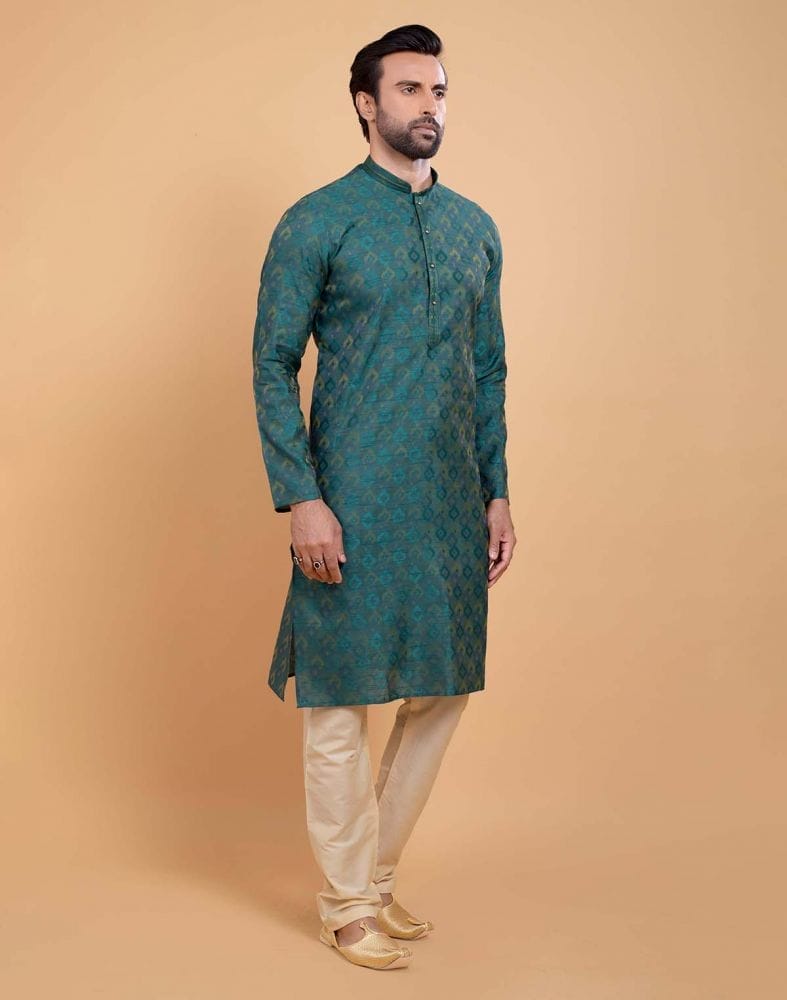 Collection of Soft Silk Self Booti Design Kurta Set in a gallery layout