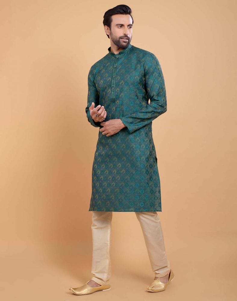 Collection of Soft Silk Self Booti Design Kurta Set in a gallery layout