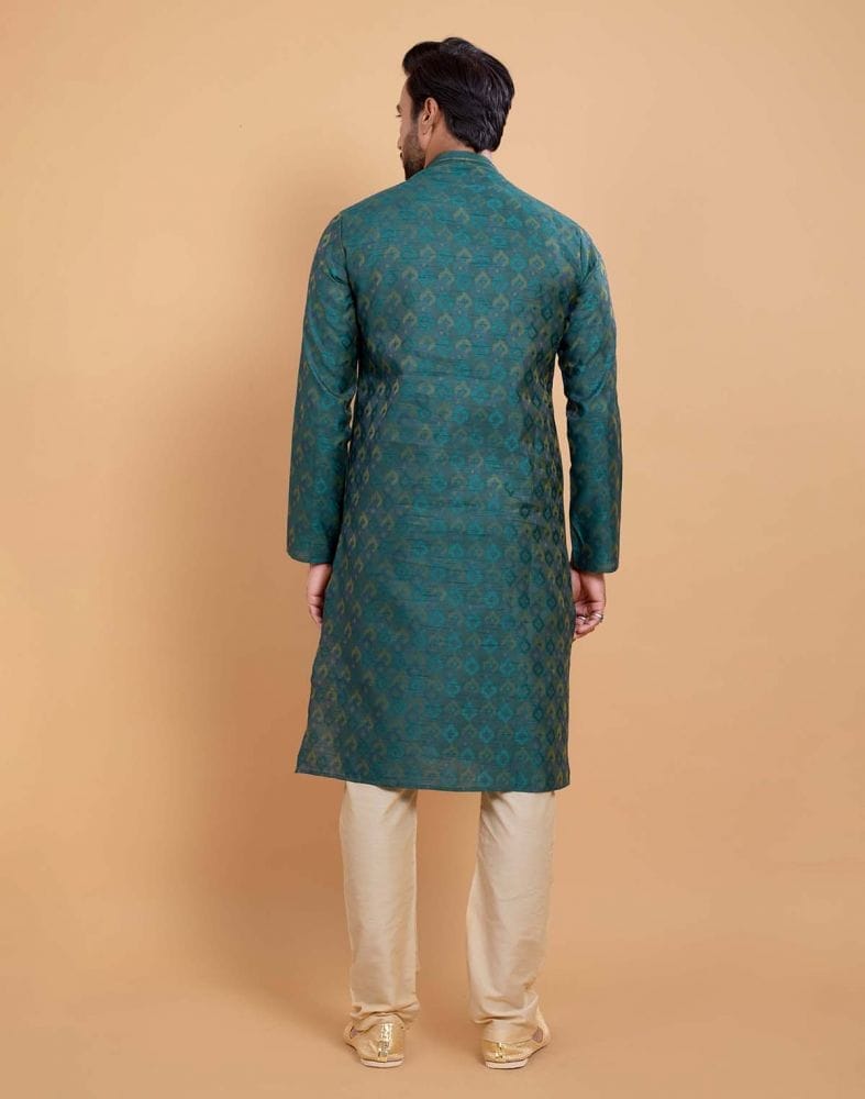 Collection of Soft Silk Self Booti Design Kurta Set in a gallery layout