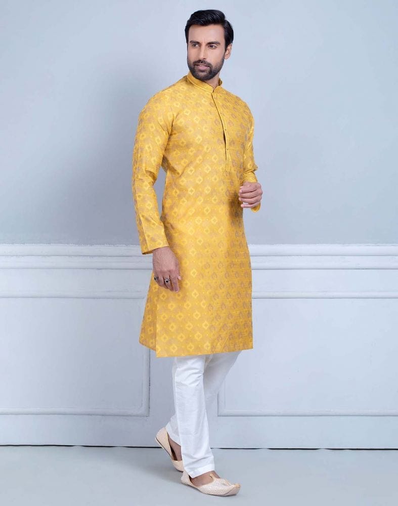 Mustard Soft Silk Self Booti Design Kurta Set