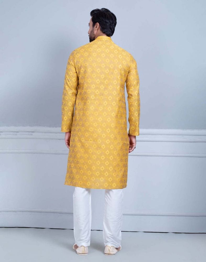 Mustard Soft Silk Self Booti Design Kurta Set