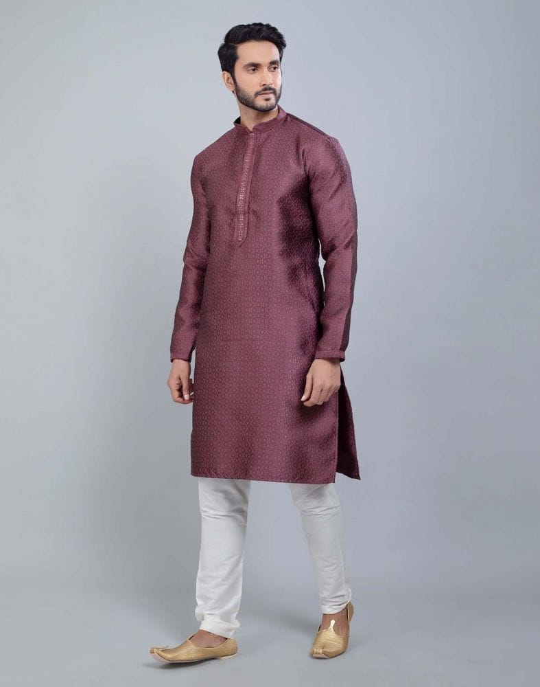 Light Pink Self Jacquard All Over Printed With Thread Work Kurta Set