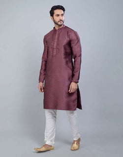 Collection of Light Pink Self Jacquard All Over Printed With Thread Work Kurta Set in a gallery layout