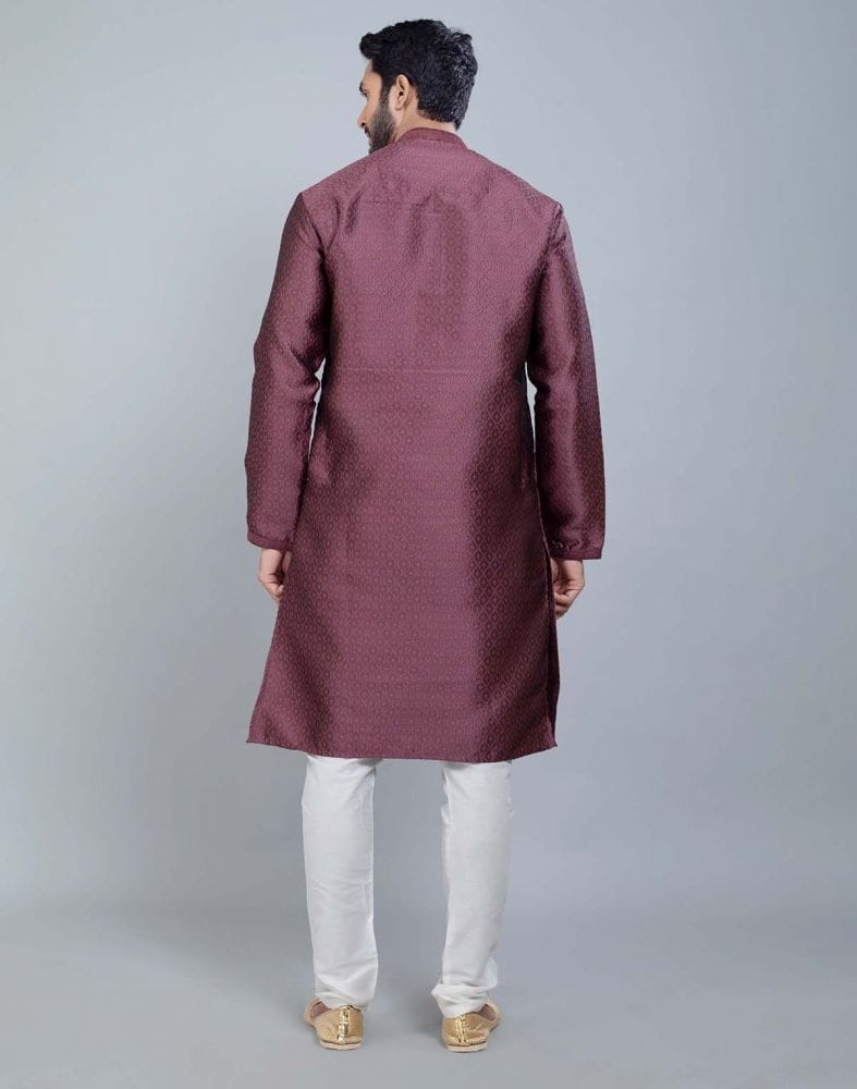 Light Pink Self Jacquard All Over Printed With Thread Work Kurta Set