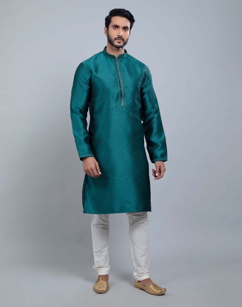 Self Jacquard All Over Printed With Thread Work Kurta Set