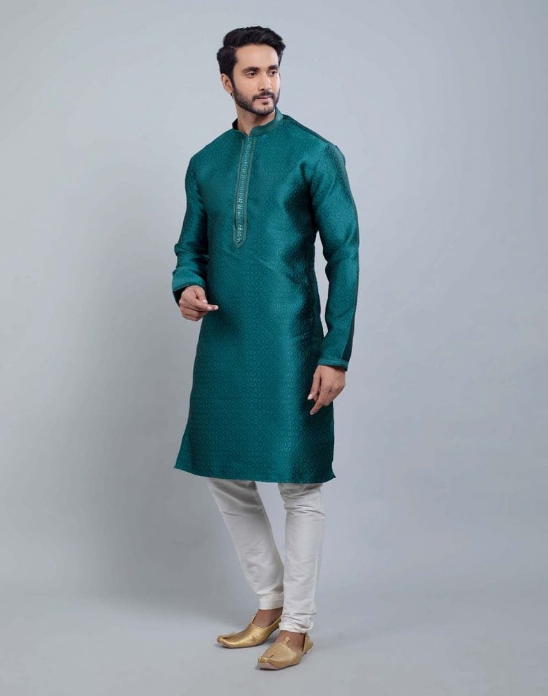 Self Jacquard All Over Printed With Thread Work Kurta Set