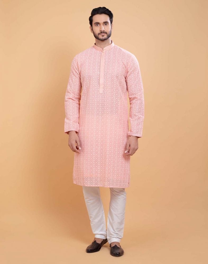 Collection of Stylish Pink Coloured Georgette All Over Self Design Chikankari work Kurta Set in a gallery layout