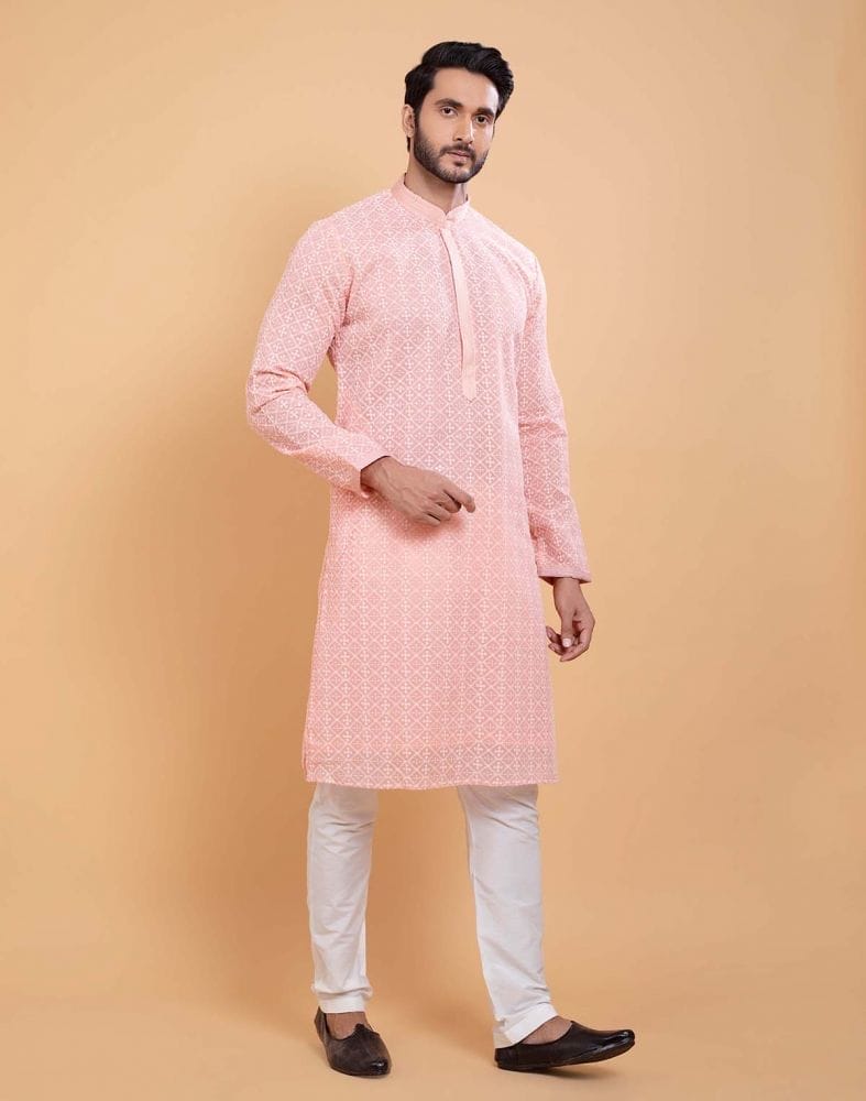 Collection of Stylish Pink Coloured Georgette All Over Self Design Chikankari work Kurta Set in a gallery layout