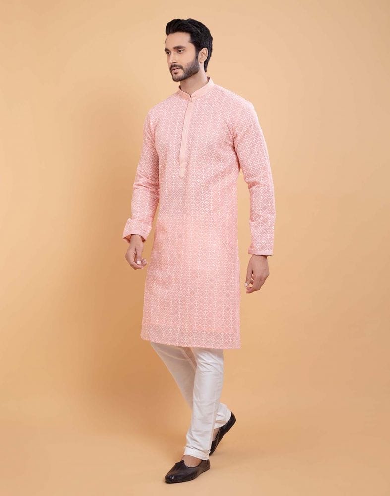 Collection of Stylish Pink Coloured Georgette All Over Self Design Chikankari work Kurta Set in a gallery layout