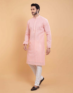 Collection of Stylish Pink Coloured Georgette All Over Self Design Chikankari work Kurta Set in a gallery layout