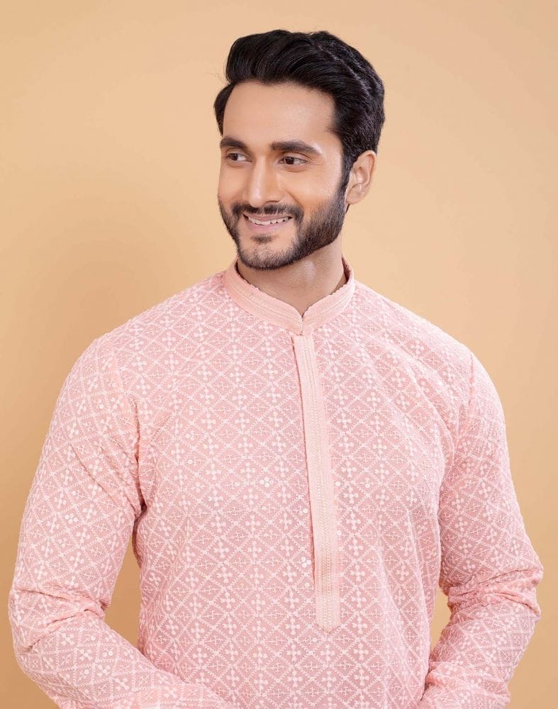 Collection of Stylish Pink Coloured Georgette All Over Self Design Chikankari work Kurta Set in a gallery layout