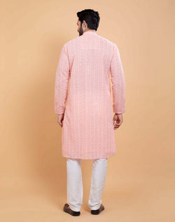 Collection of Stylish Pink Coloured Georgette All Over Self Design Chikankari work Kurta Set in a gallery layout