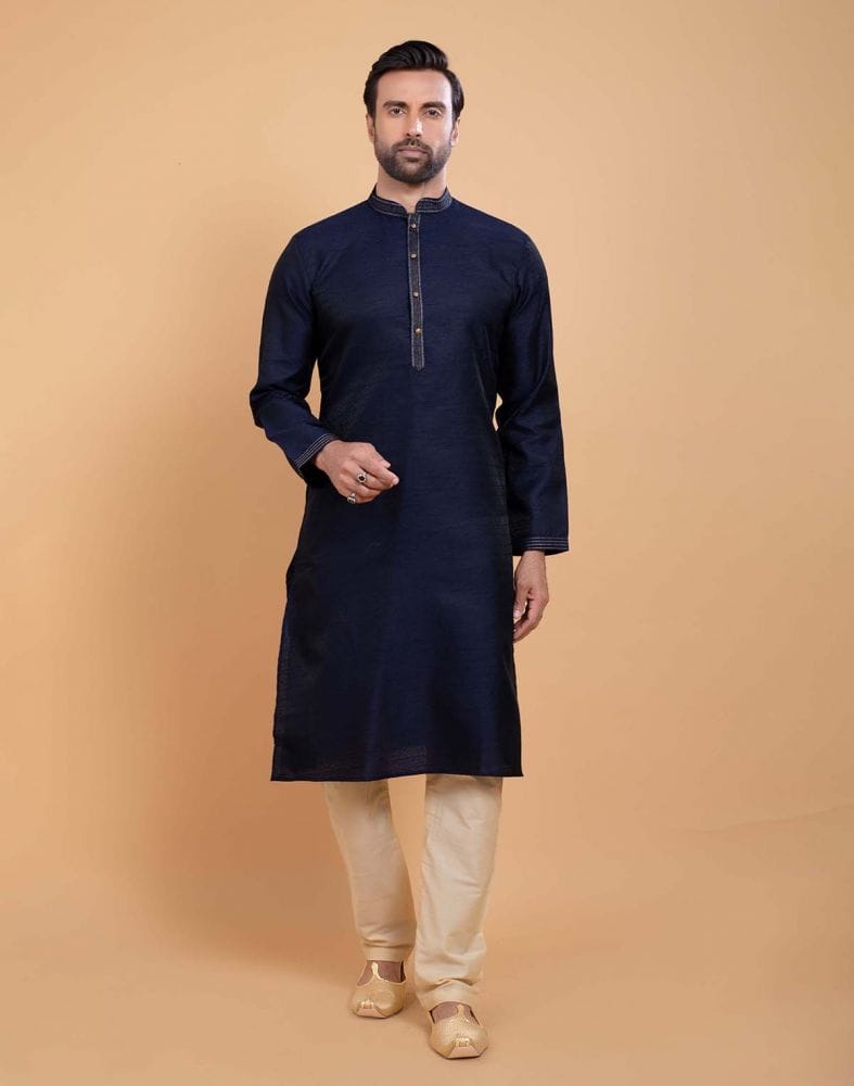 Simple Blue Coloured Self Made Festive Design Kurta Set