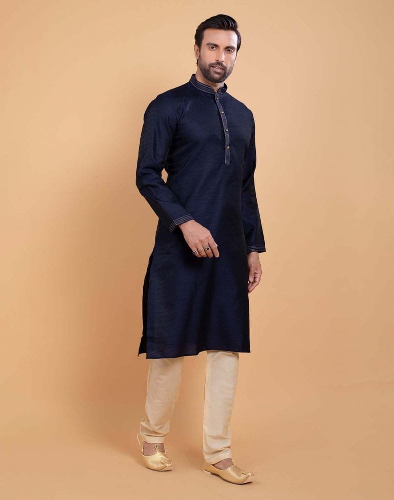 Simple Blue Coloured Self Made Festive Design Kurta Set