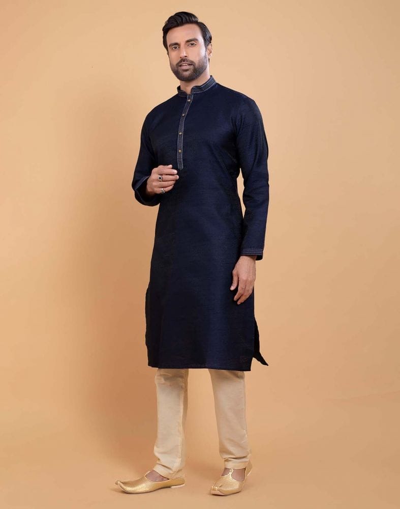 Collection of Simple Blue Coloured Self Made Festive Design Kurta Set in a gallery layout