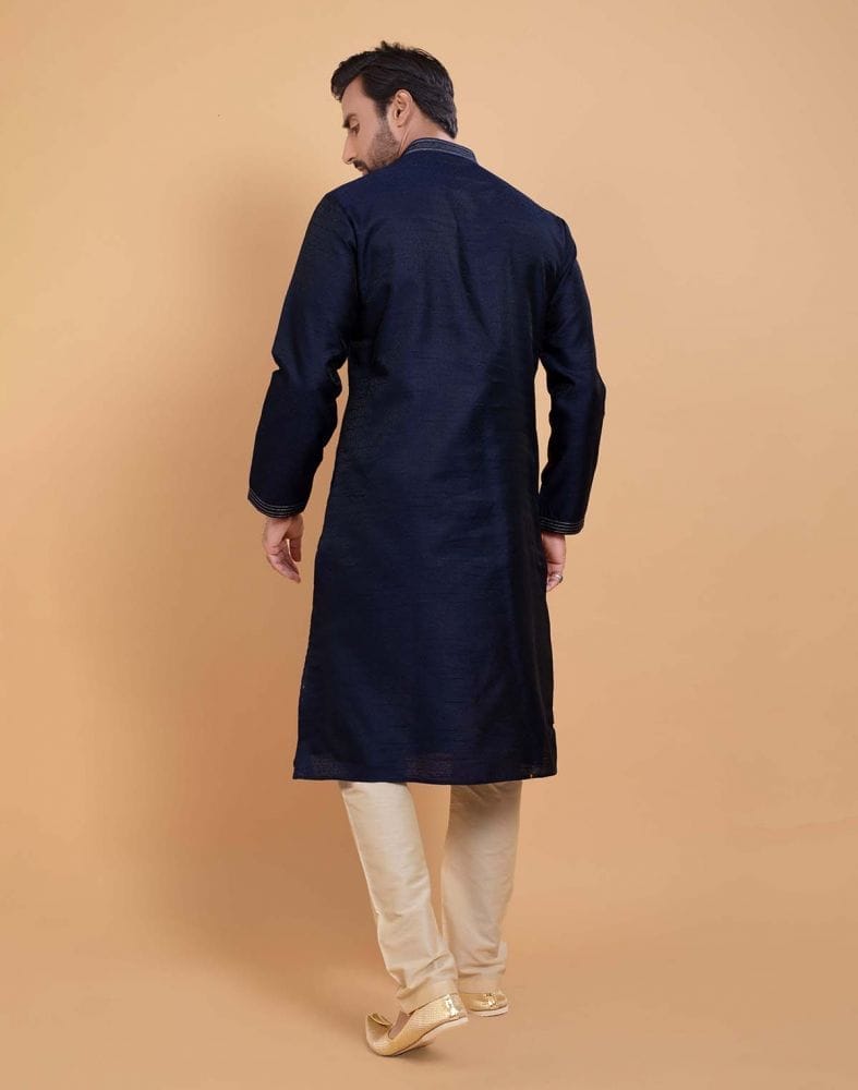 Simple Blue Coloured Self Made Festive Design Kurta Set