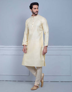 Collection of Simple Cream Coloured Self Made Festive Design Kurta Set in a gallery layout