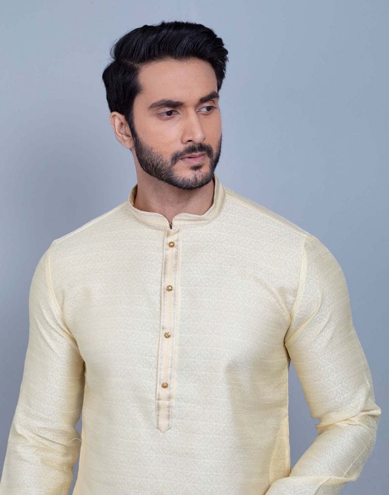 Simple Cream Coloured Self Made Festive Design Kurta Set