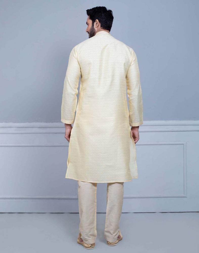 Simple Cream Coloured Self Made Festive Design Kurta Set