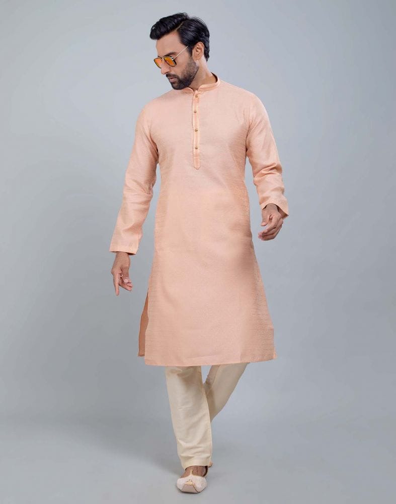 Peach Coloured Simple Self Made Festive Design Kurta Set