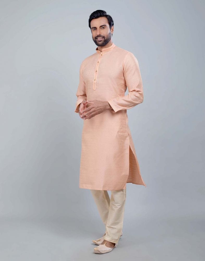 Collection of Peach Coloured Simple Self Made Festive Design Kurta Set in a gallery layout