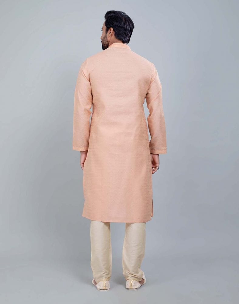 Peach Coloured Simple Self Made Festive Design Kurta Set