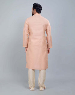 Collection of Peach Coloured Simple Self Made Festive Design Kurta Set in a gallery layout