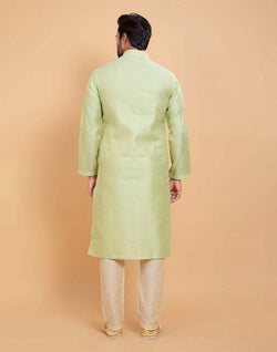 Collection of Pista Green Simple Self Made Festive Design Kurta Set in a gallery layout