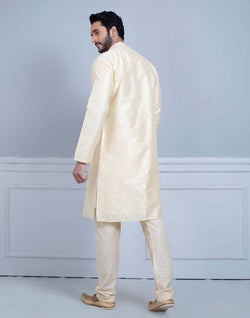 Collection of Soft Silk Luxurious Silver Booti Kurta Set in a gallery layout