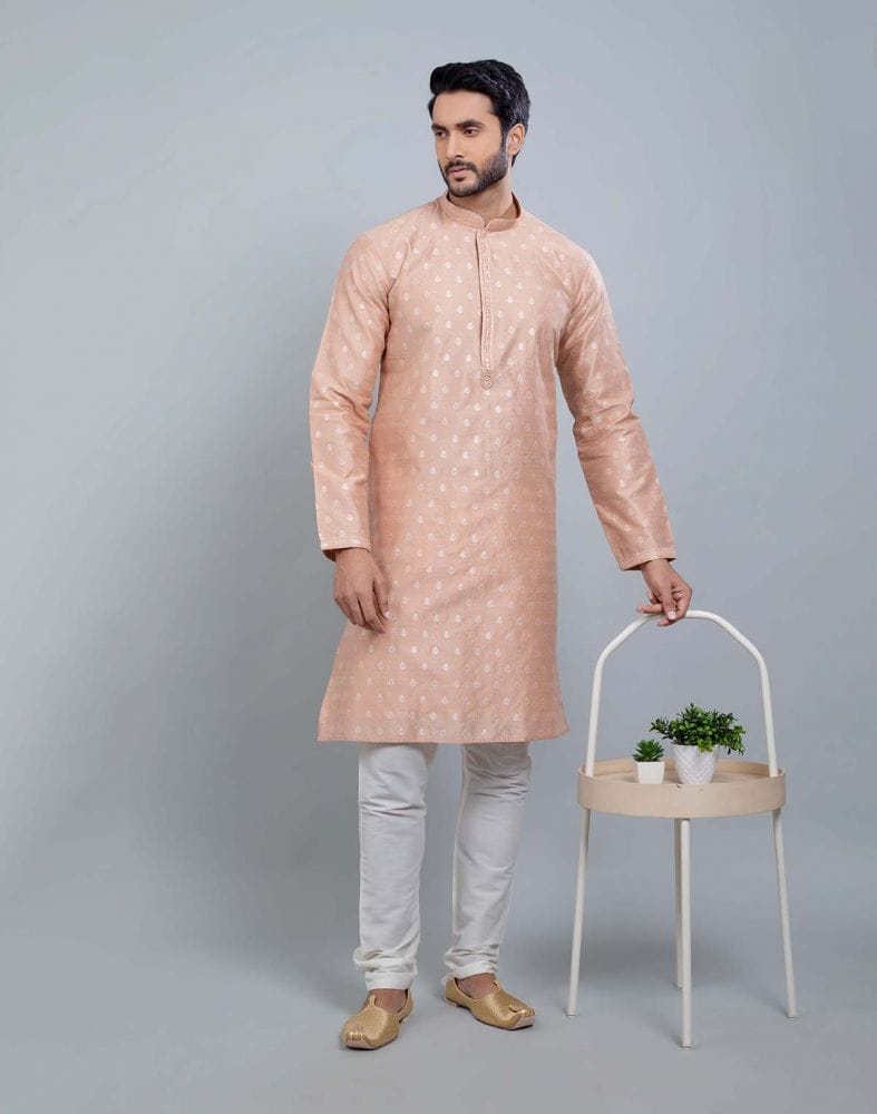 Collection of Pink Soft Silk Luxurious Silver Booti Kurta Set in a gallery layout