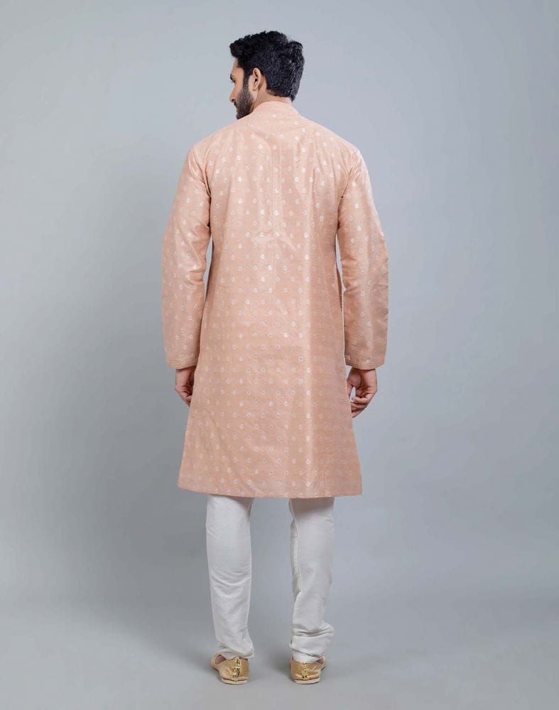 Collection of Pink Soft Silk Luxurious Silver Booti Kurta Set in a gallery layout