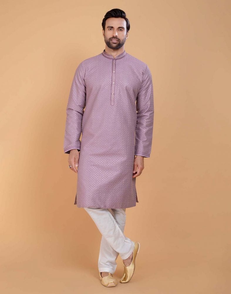 Light Pink Soft Silk Fabric With All Silver Zari Work Kurta Set