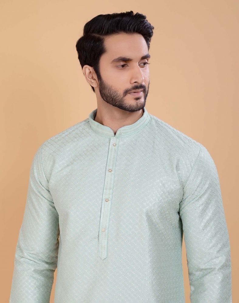 Sky Blue Soft Silk Fabric With All Silver Zari Work Kurta Set