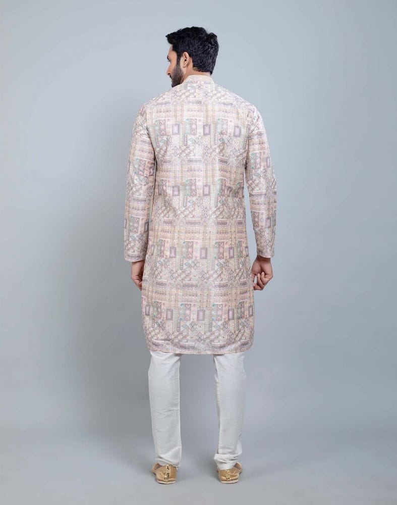 Fawn Colour All Over Printed With Silk Zari Work Kurta Set