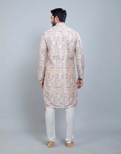 Collection of Fawn Colour All Over Printed With Silk Zari Work Kurta Set in a gallery layout