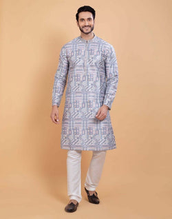 Collection of All Over Printed With Silk Zari Work Kurta Set in a gallery layout