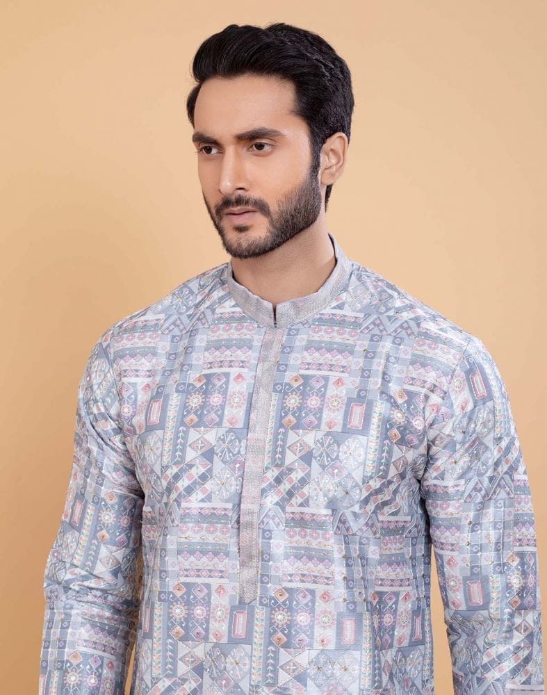 Collection of All Over Printed With Silk Zari Work Kurta Set in a gallery layout